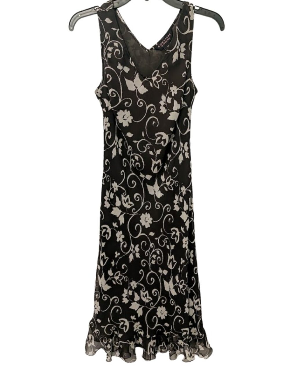 Signature by Robbie Bee brown floral silk dress Size 12P